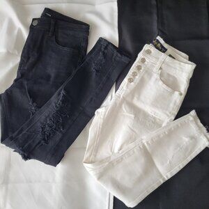 LOT of 2 Women's SZ 5 Black & White Shredded Distressed Ripped Skinny Jeans NEW